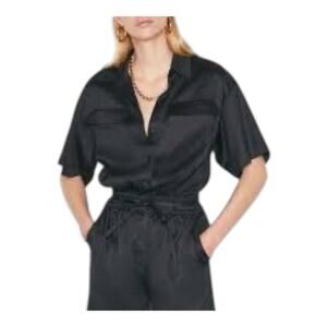 $499 Frame Women's S Black 90s Y2K Short Sleeve jumpsuit Cotton Moto Boto
